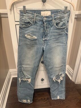 MOTHER Light Blue Distressed Relaxed Jeans - The Tomcat